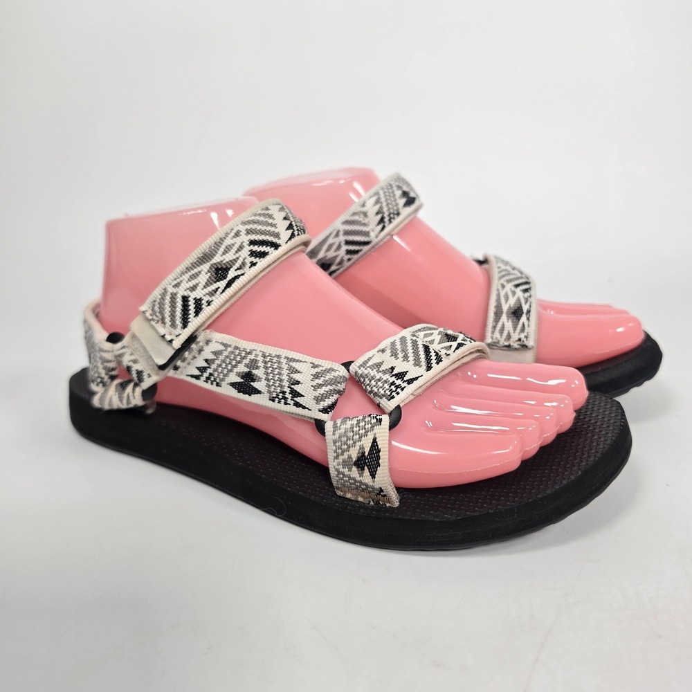 Teva Original Universal Sandals Women's 7 Cream Black Geometric Straps